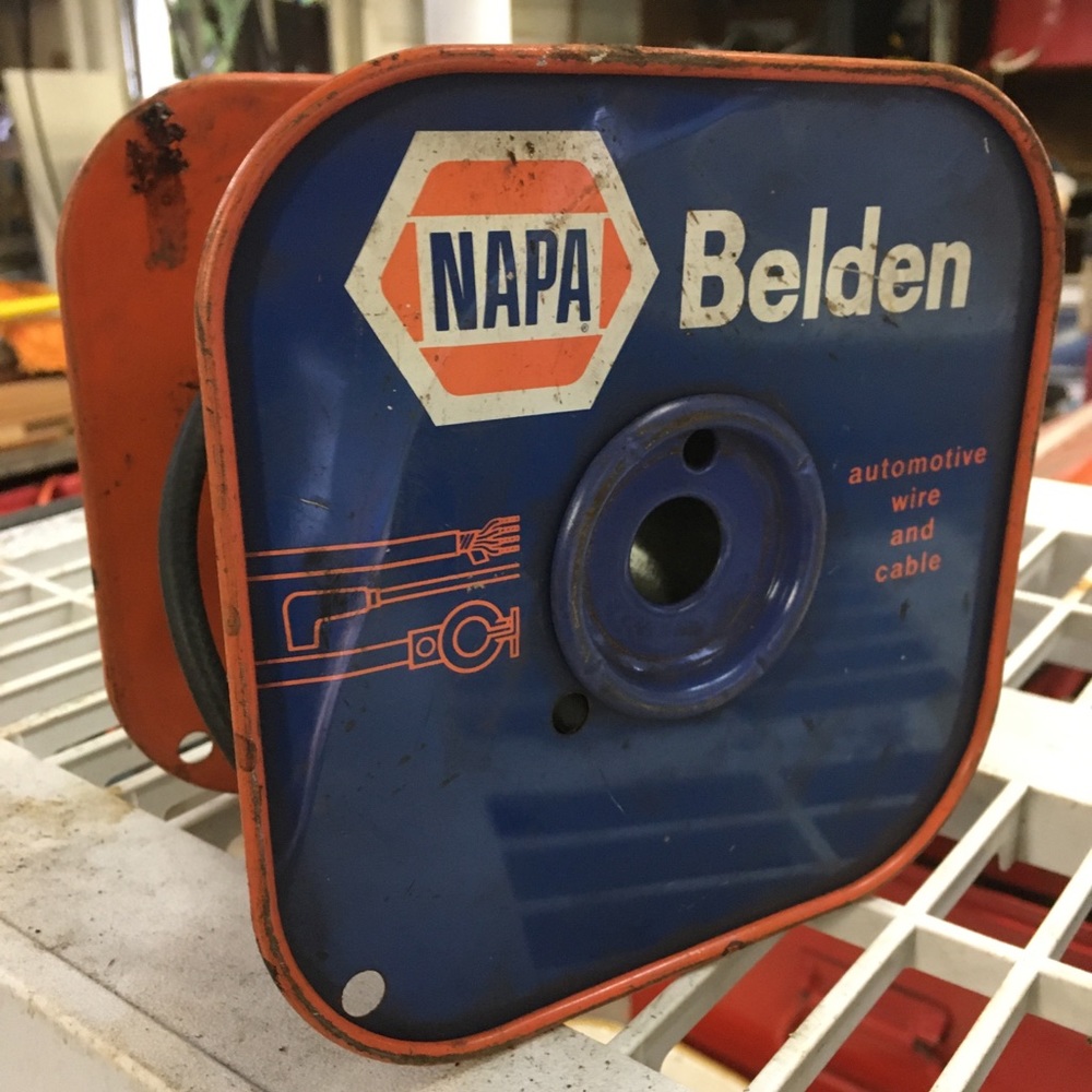 Vintage Auto NAPA BELDEN metal spool ignition cable wire garage gas station old